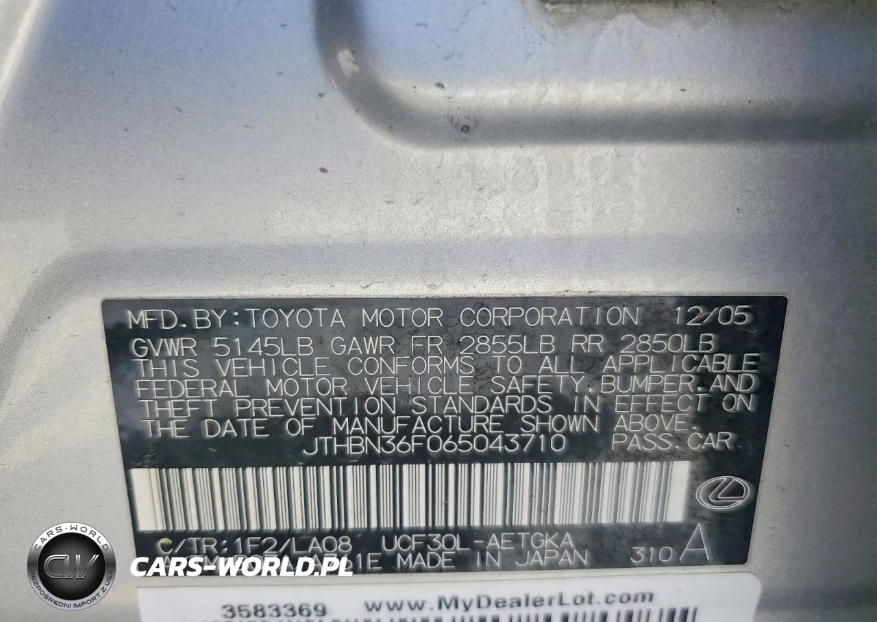 2006 Lexus Ls 430 VIN:JTHBN36F065043710 - 12