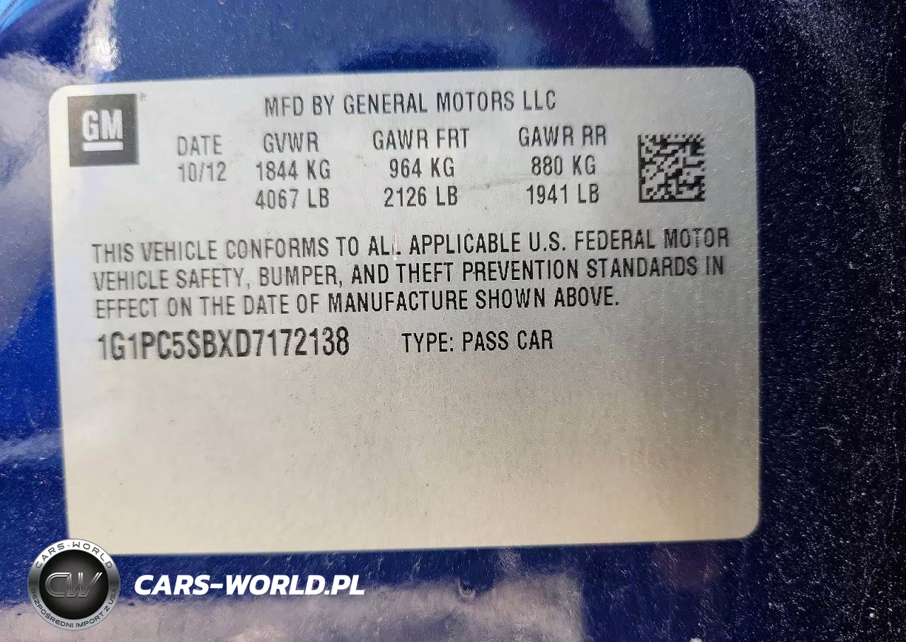 2013 Chevrolet Cruze Lt VIN:1G1PC5SBXD7172138 - 12