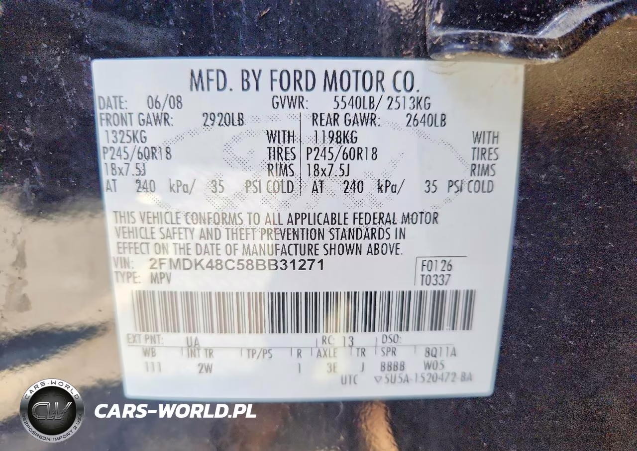 2008 Ford Edge Sel VIN:2FMDK48C58BB31271 - 13