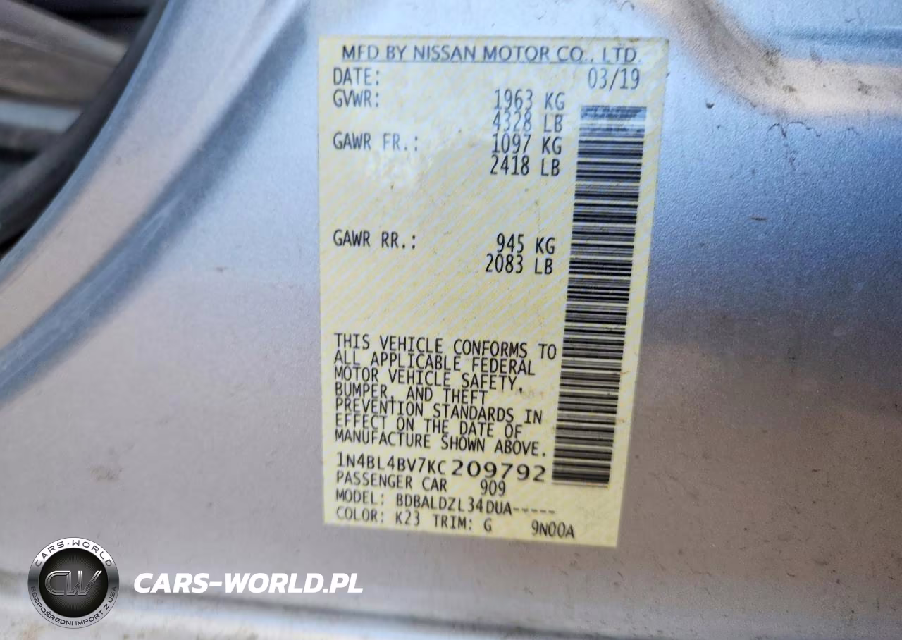 2019 Nissan Altima VIN:1N4BL4BV7KC209792 - 13