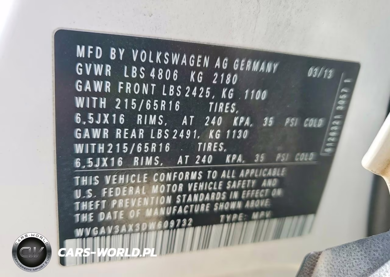 2013 Volkswagen Tiguan S VIN:WVGAV3AX3DW609732 - 13