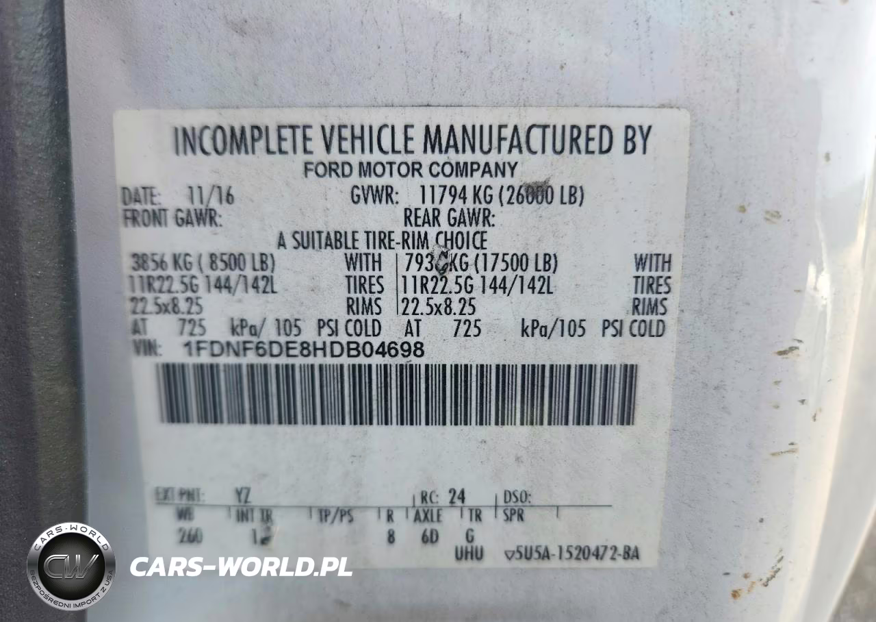 2017 Ford F650 Super Duty VIN:1FDNF6DE8HDB04698 - 10