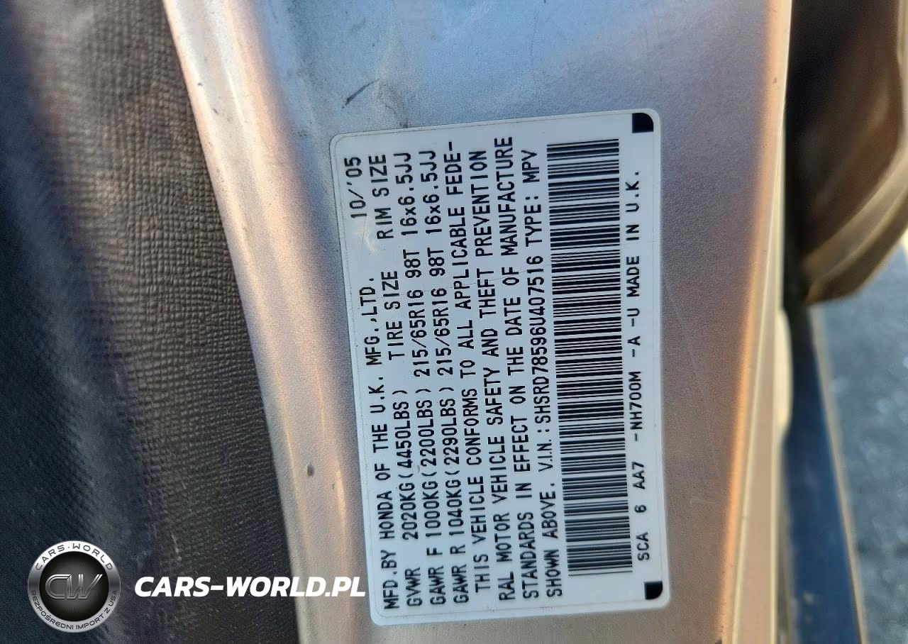 2006 Honda Cr-V Lx VIN:SHSRD78596U407516 - 12