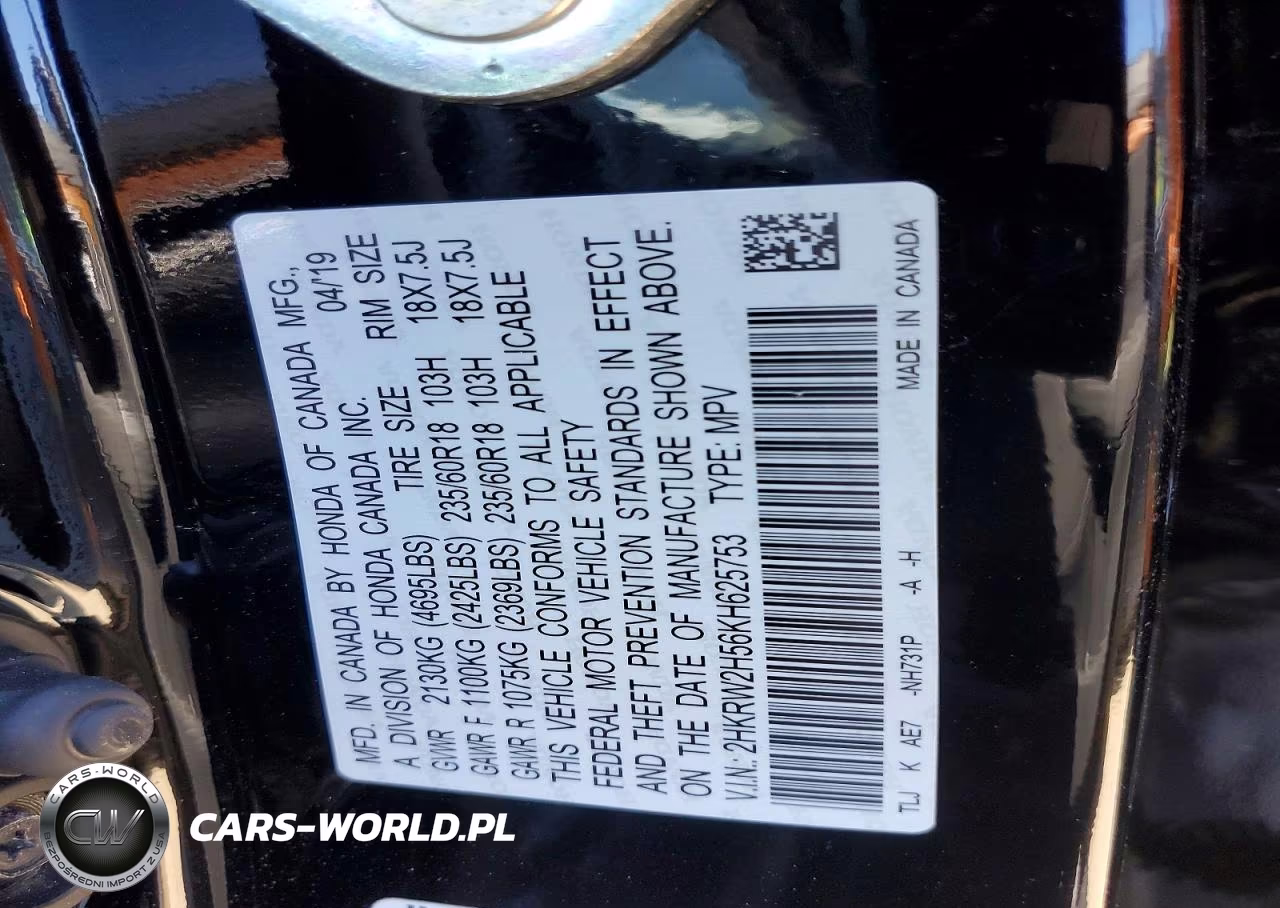 2019 Honda Cr-V Ex VIN:2HKRW2H56KH625753 - 14
