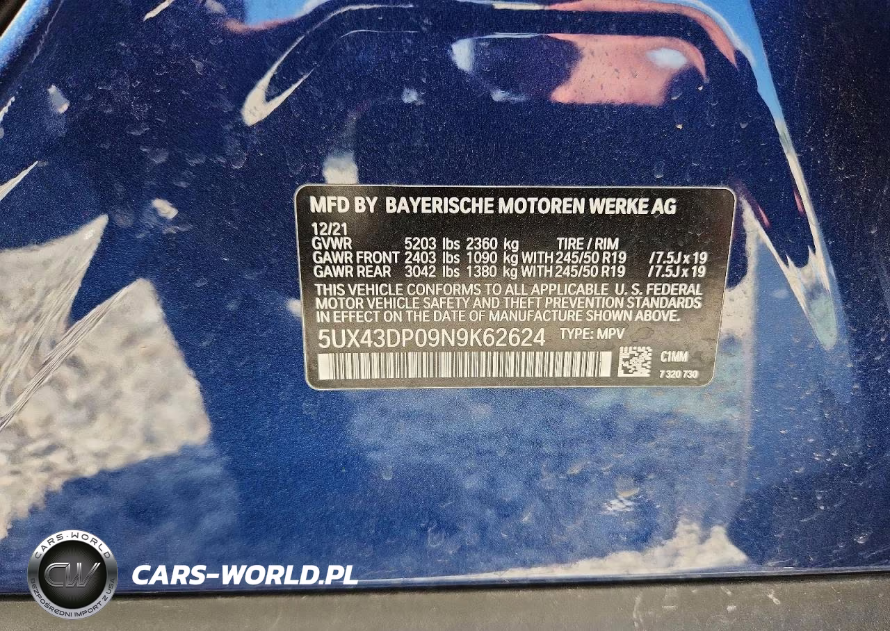 2022 BMW X3 Sdrive30I VIN:5UX43DP09N9K62624 - 13