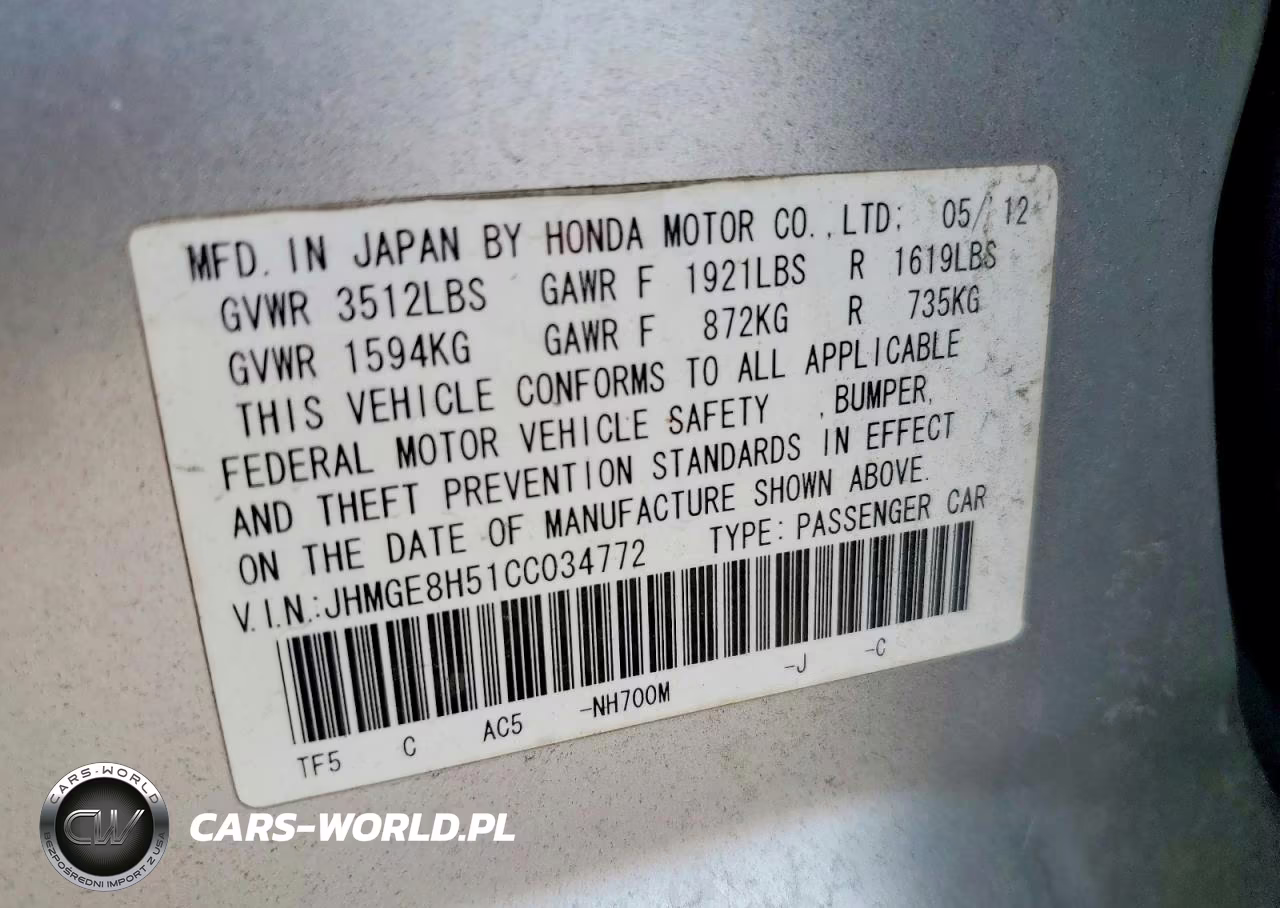 2012 Honda Fit Sport VIN:JHMGE8H51CC034772 - 12