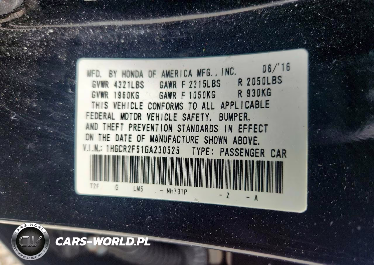2016 Honda Accord Sport VIN:1HGCR2F51GA230525 - 12