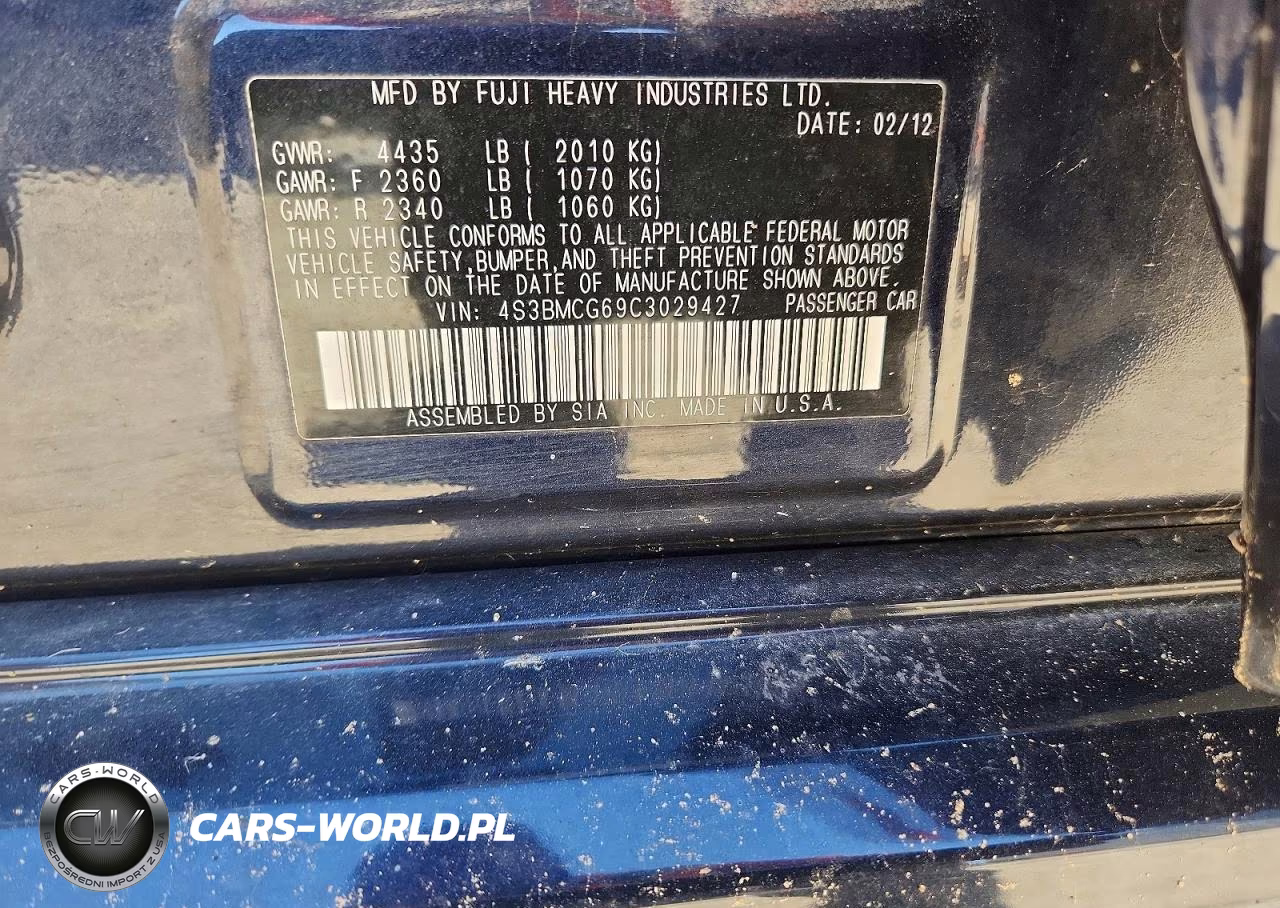2012 Subaru Legacy 2.5I Premium VIN:4S3BMCG69C3029427 - 12