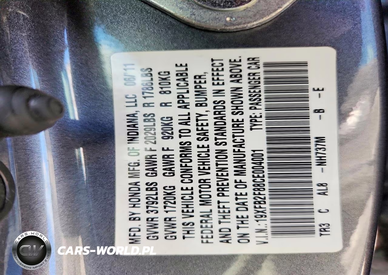 2012 Honda Civic Ex VIN:19XFB2F88CE004001 - 12