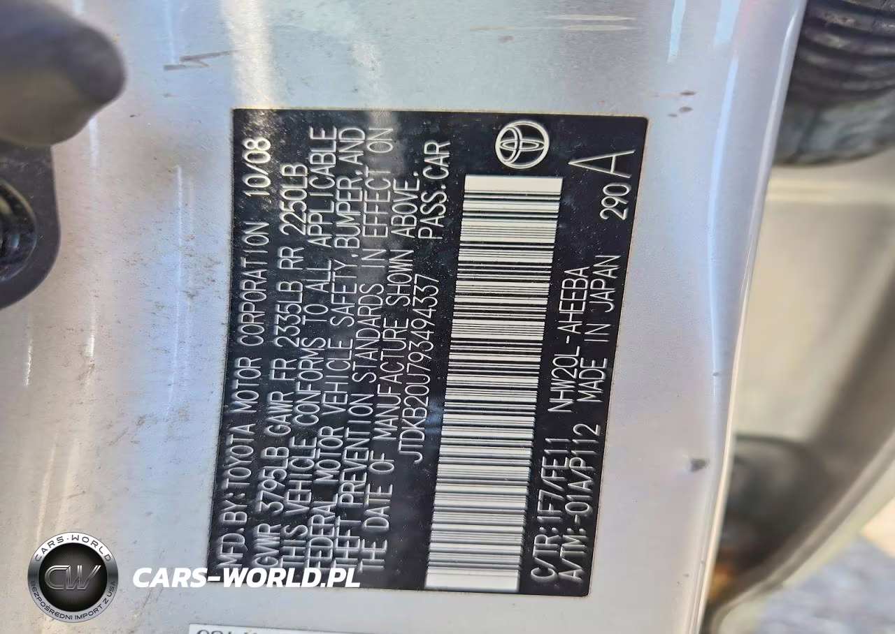 2009 Toyota Prius Base VIN:JTDKB20U793494337 - 12