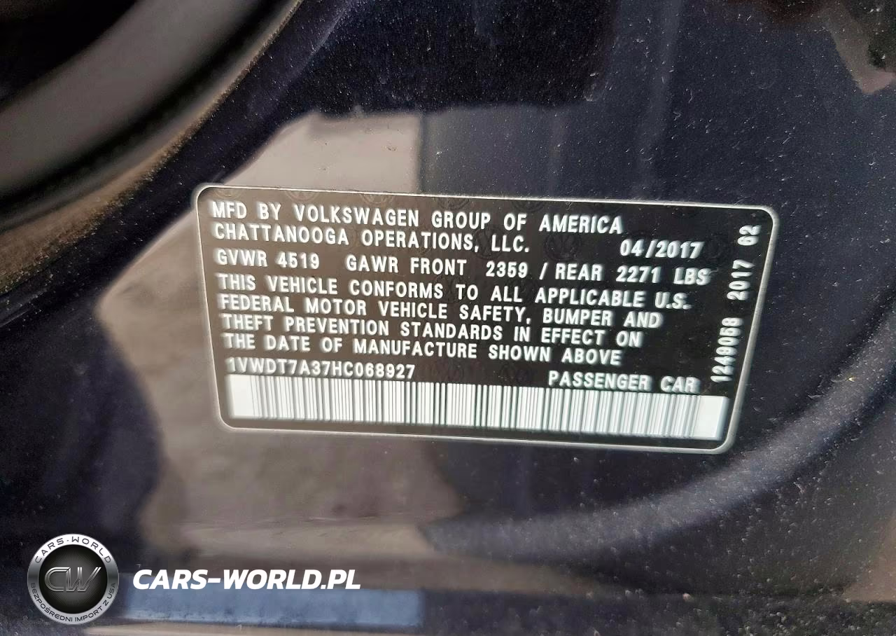 2017 Volkswagen Passat R-Line VIN:1VWDT7A37HC068927 - 12