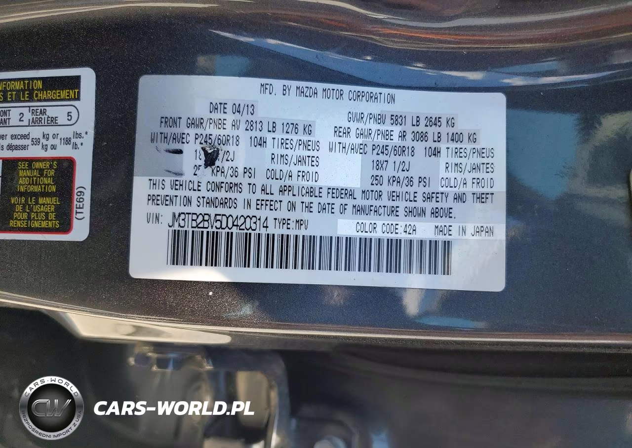 2013 Mazda Cx-9 Sport VIN:JM3TB2BV5D0420314 - 13