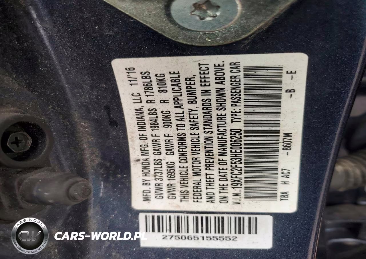 2017 Honda Civic Lx VIN:19XFC2F53HE006250 - 12