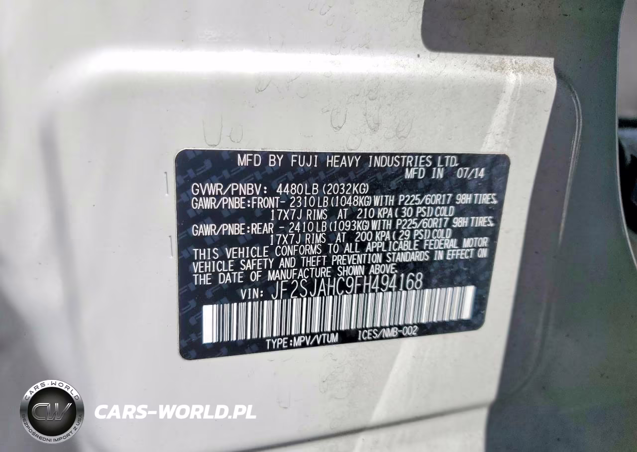 2015 Subaru Forester 2.5I Limited VIN:JF2SJAHC9FH494168 - 14