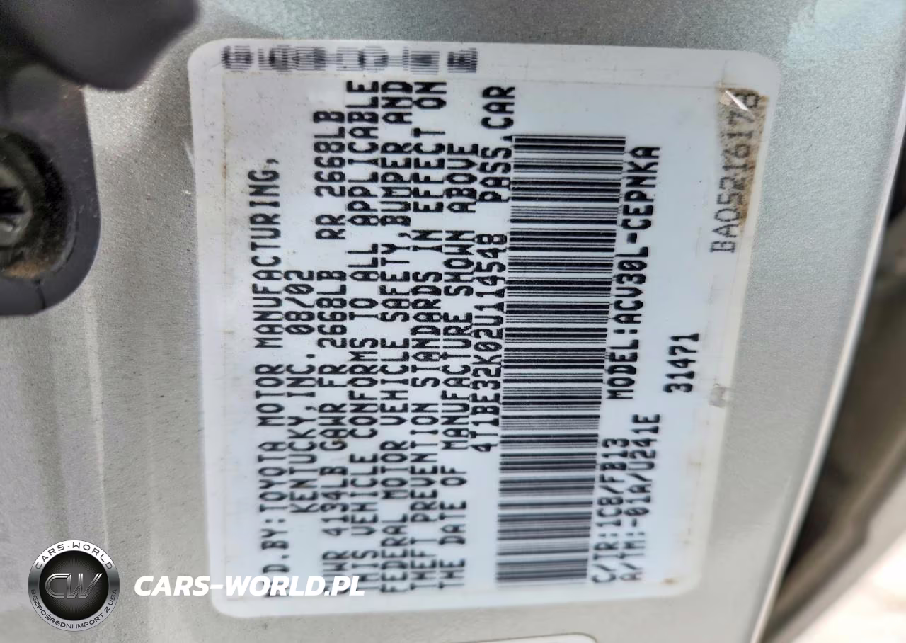 2002 Toyota Camry Le VIN:4T1BE32K02U114548 - 12