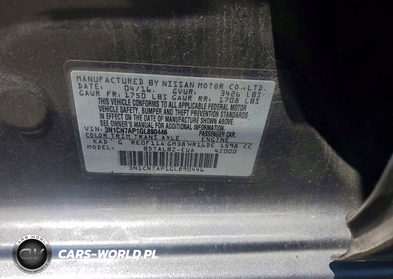 2016 Nissan Versa 1.6 Sv VIN:3N1CN7AP1GL890446 - 12