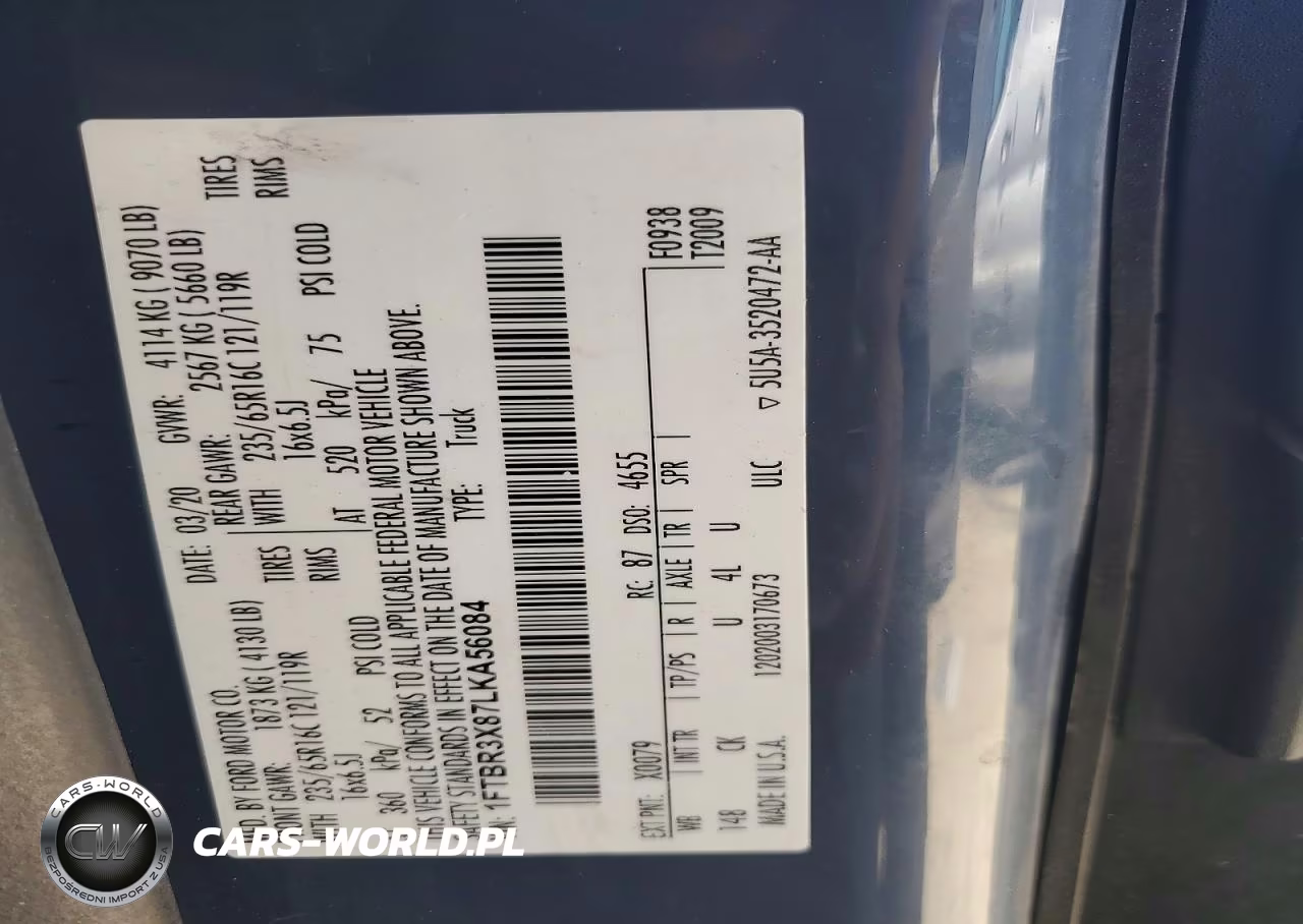 2020 Ford Transit T-250 VIN:1FTBR3X87LKA56084 - 12
