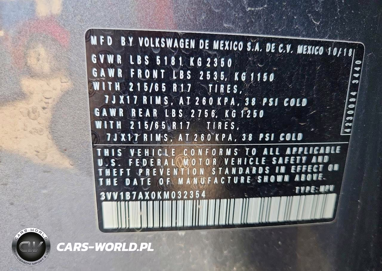 2019 Volkswagen Tiguan S VIN:3VV1B7AX0KM032354 - 14