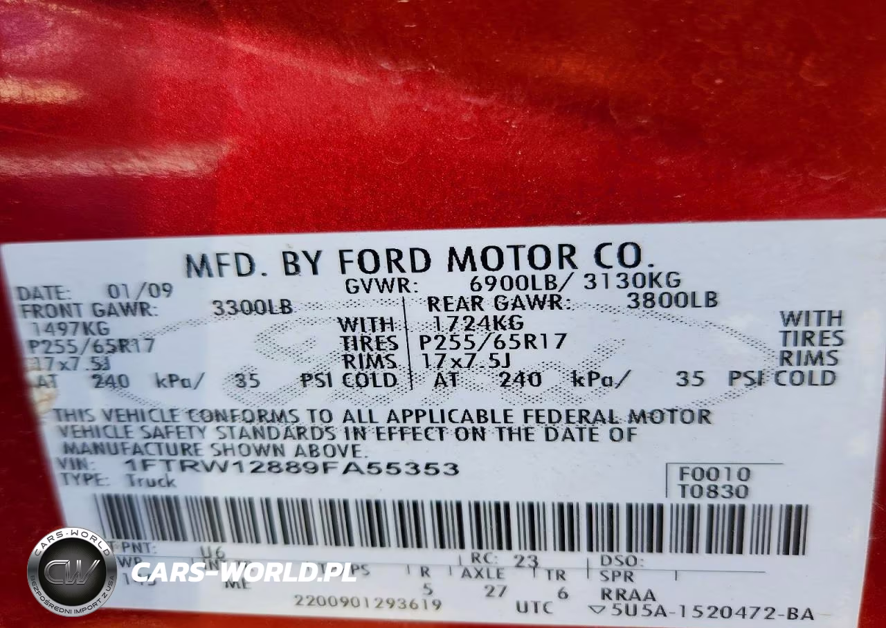 2009 Ford F150 Supercrew VIN:1FTRW12889FA55353 - 12