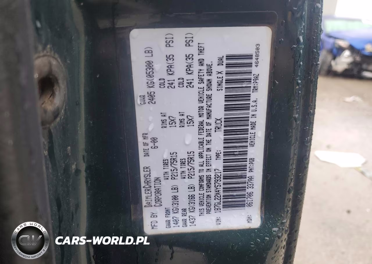 2000 Dodge Dakota VIN:1B7GL22X4YS793217 - 12