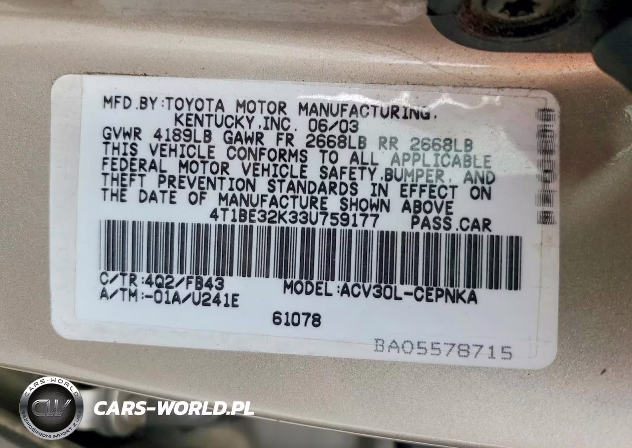 2003 Toyota Camry Le VIN:4T1BE32K33U759177 - 12
