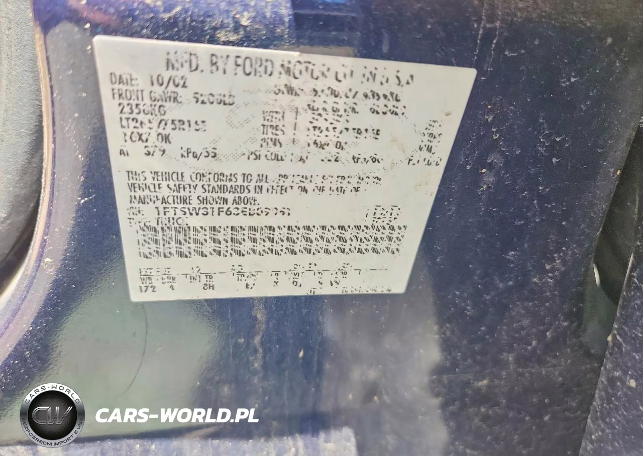 2003 Ford F350 Srw Super Duty VIN:1FTSW31F63EB09081 - 12