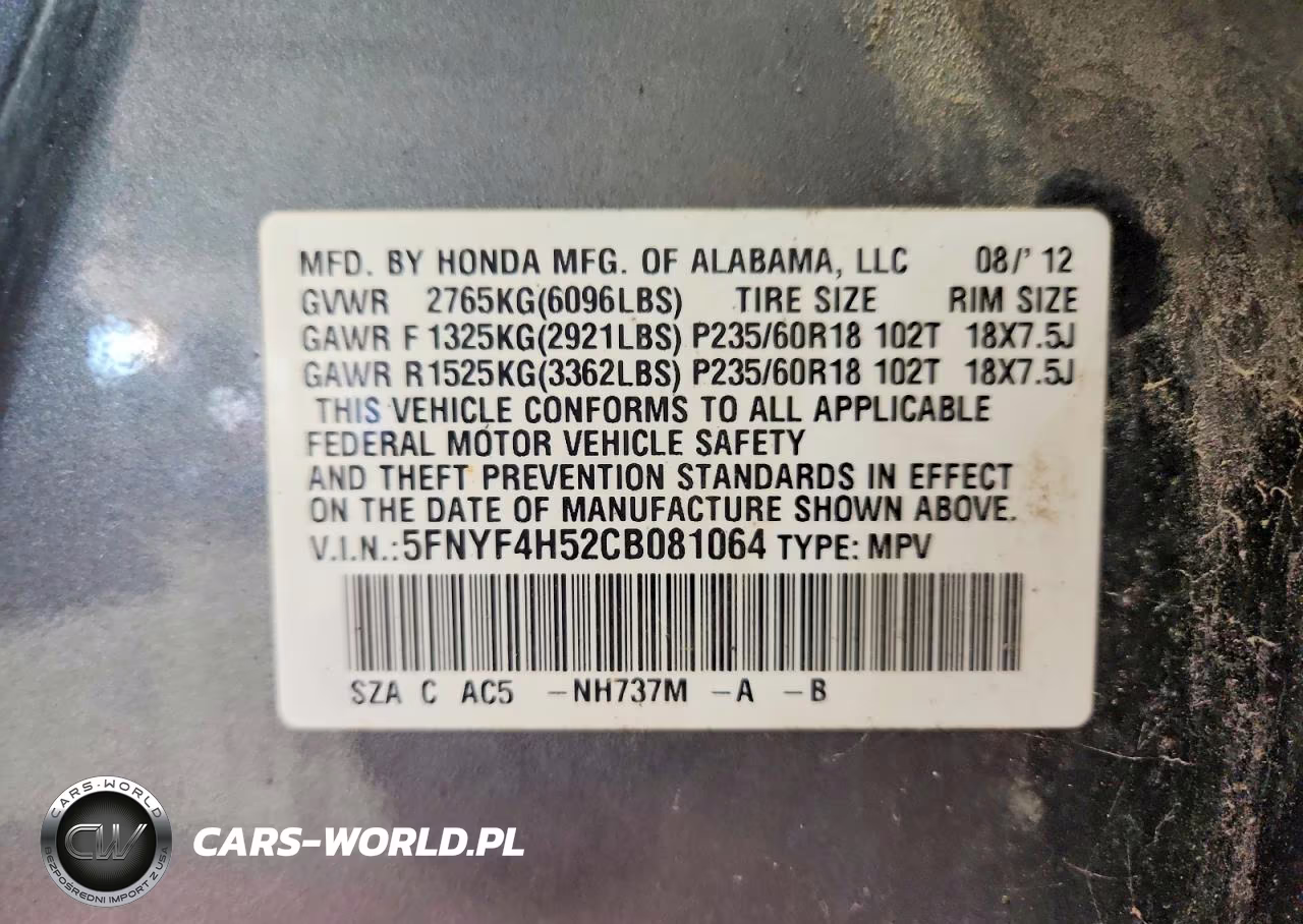 2012 Honda Pilot Exl VIN:5FNYF4H52CB081064 - 13
