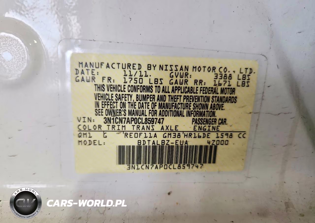 2012 Nissan Versa 1.6 S VIN:3N1CN7AP0CL859747 - 12