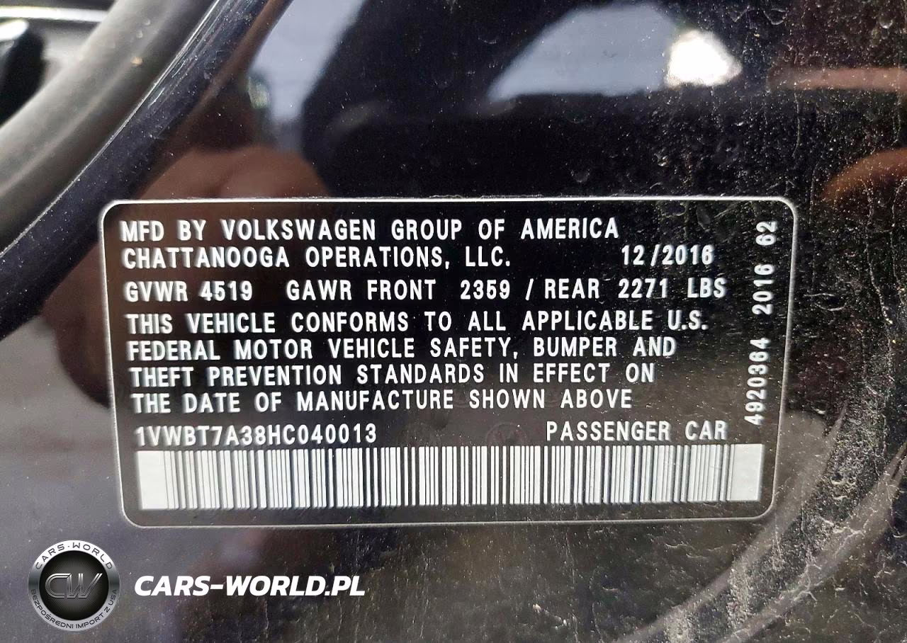 2017 Volkswagen Passat Se VIN:1VWBT7A38HC040013 - 12