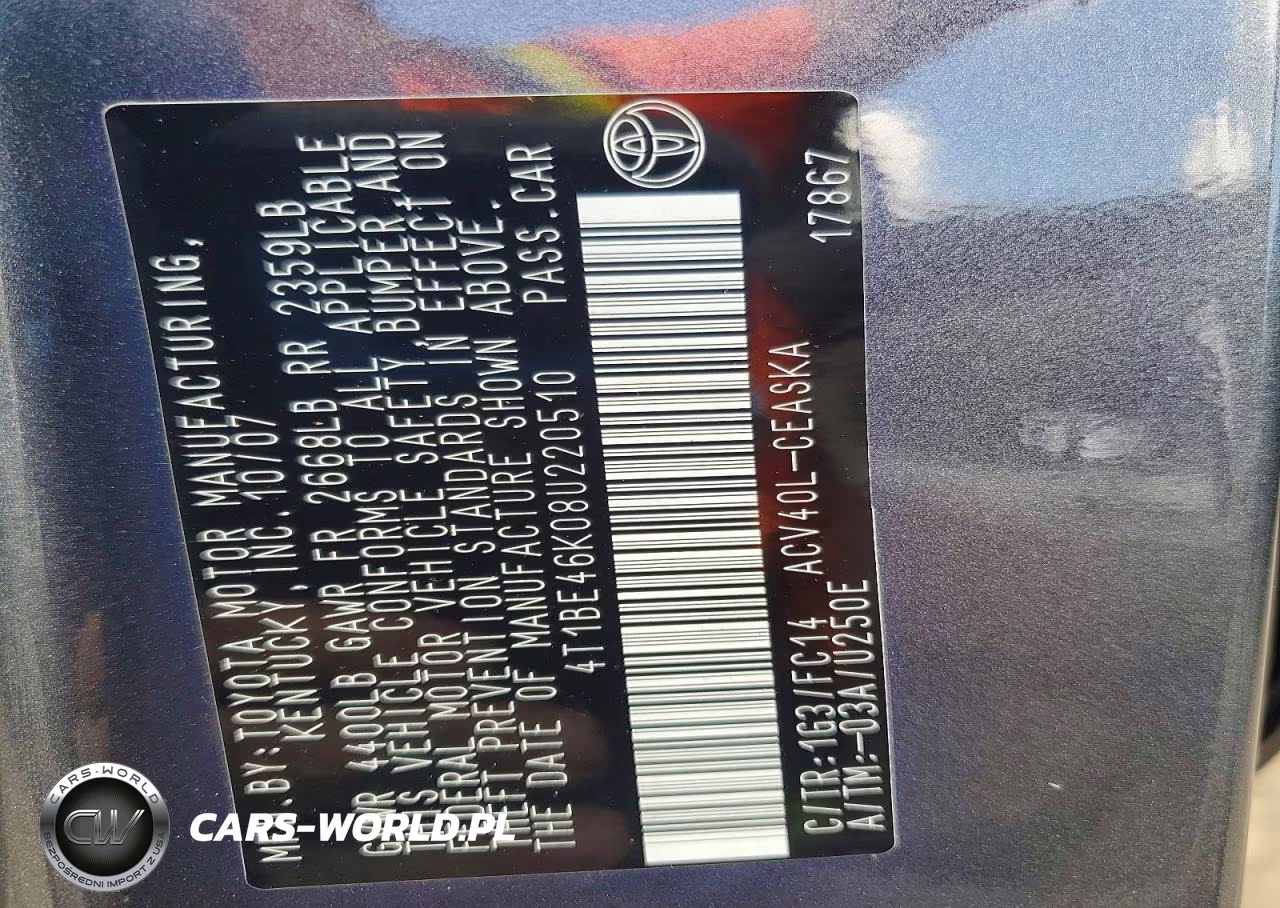 2008 Toyota Camry Se VIN:4T1BE46K08U220510 - 12