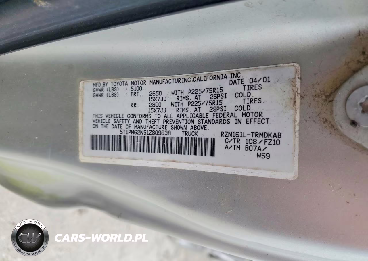 2001 Toyota Tacoma Base VIN:5TEPM62N51Z809638 - 13