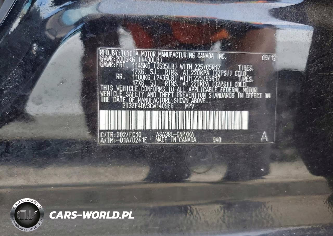 2012 Toyota Rav4 Base VIN:2T3ZF4DV3CW140966 - 14