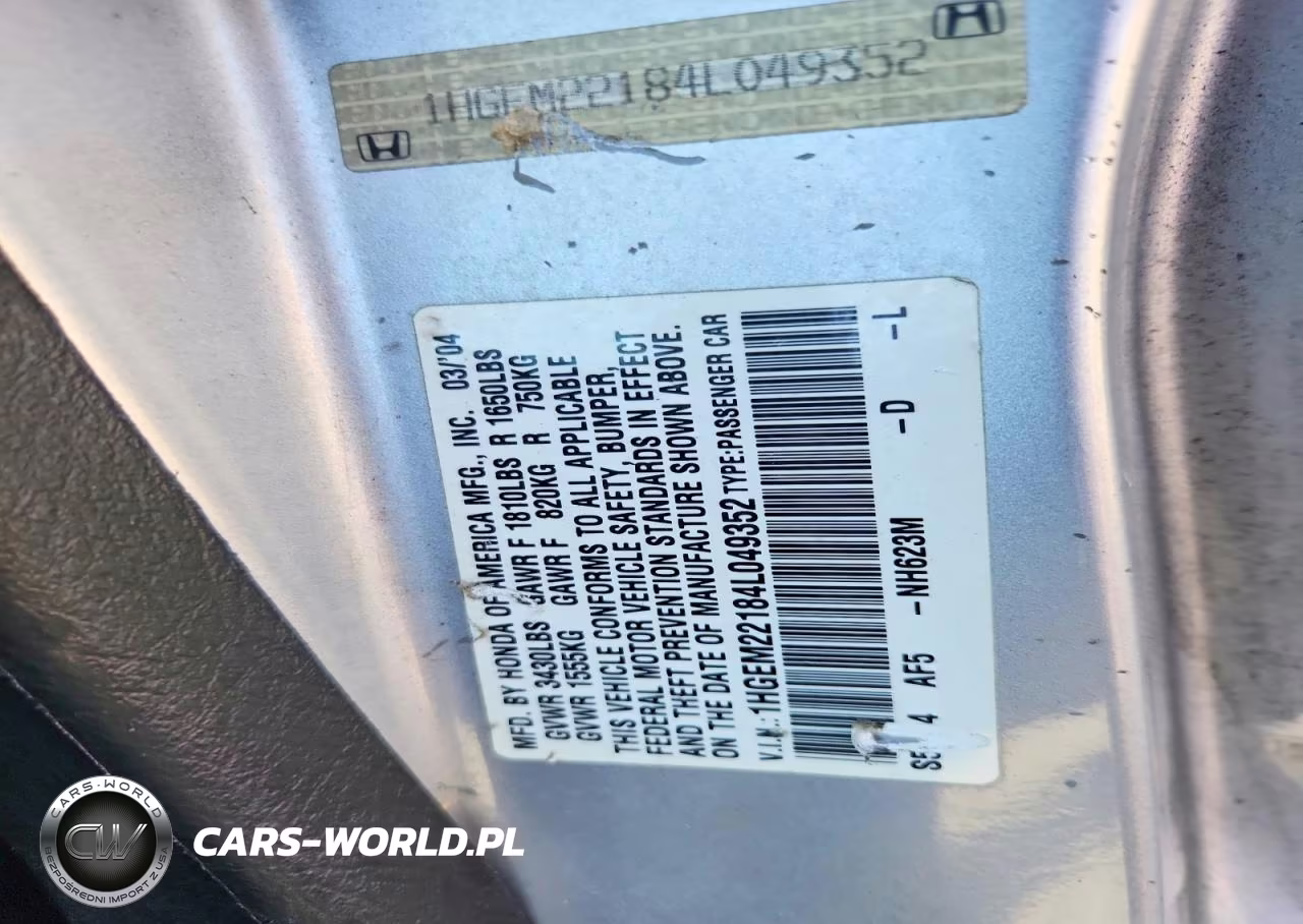 2004 Honda Civic Dx Vp VIN:1HGEM22184L049352 - 12