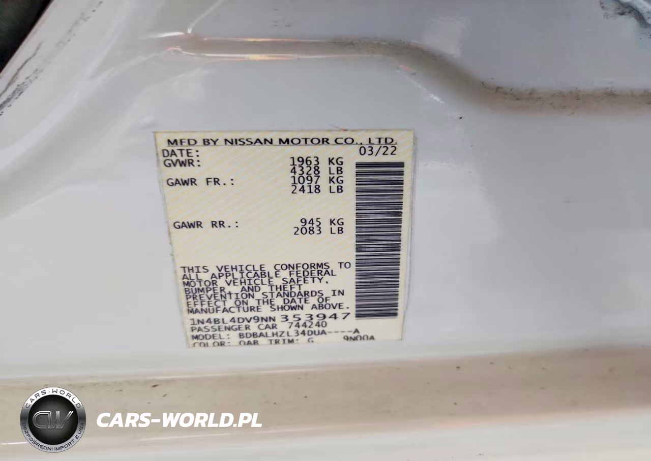2022 Nissan Altima Sv VIN:1N4BL4DV9NN353947 - 13