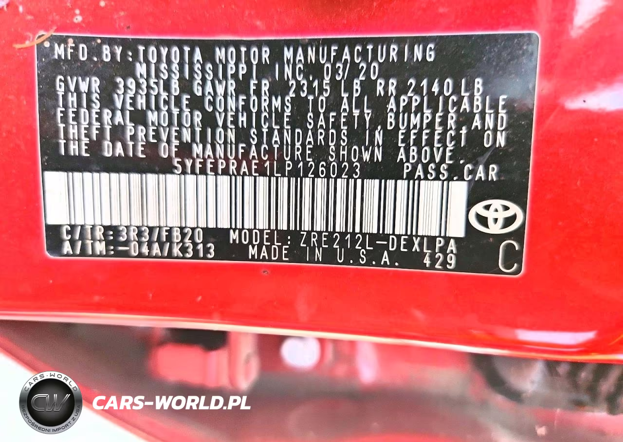2020 Toyota Corolla Le VIN:5YFEPRAE1LP126023 - 12