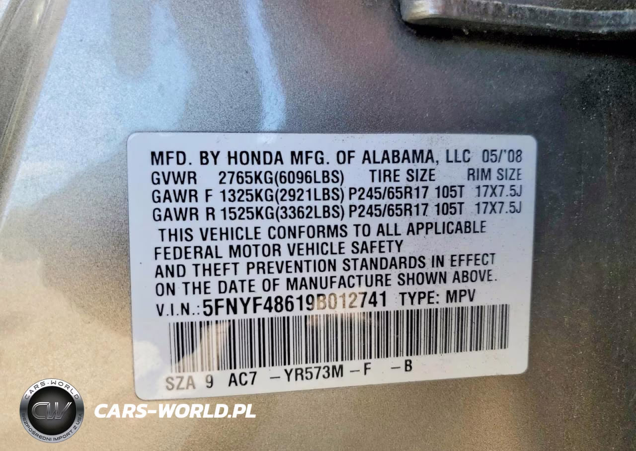 2009 Honda Pilot Exl VIN:5FNYF48619B012741 - 13