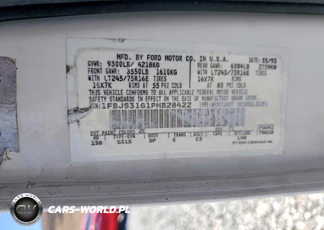 1993 Ford E-350 VIN:1FBJS31G1PHB28422 - 12