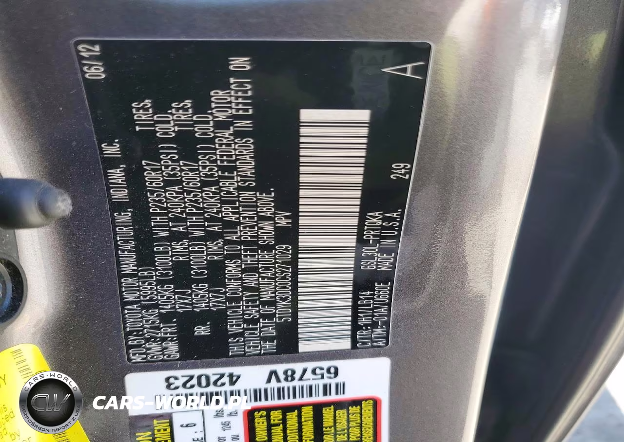 2012 Toyota Sienna Xle 8-Passenger VIN:5TDYK3DC0CS271029 - 12