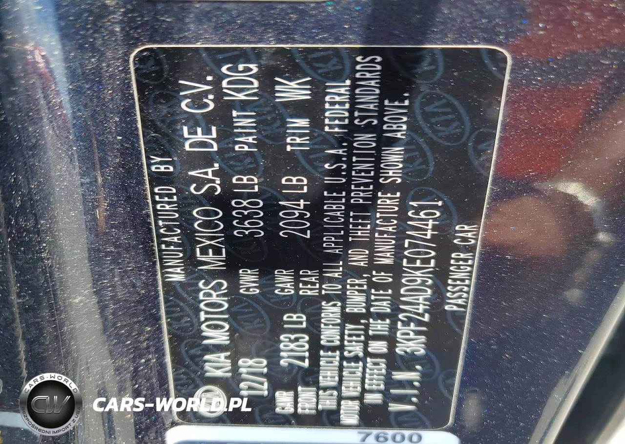 2019 Kia Forte Fe VIN:3KPF24AD9KE074461 - 12