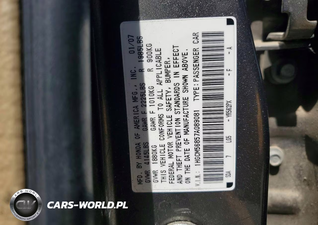 2007 Honda Accord Ex VIN:1HGCM56857A089081 - 12