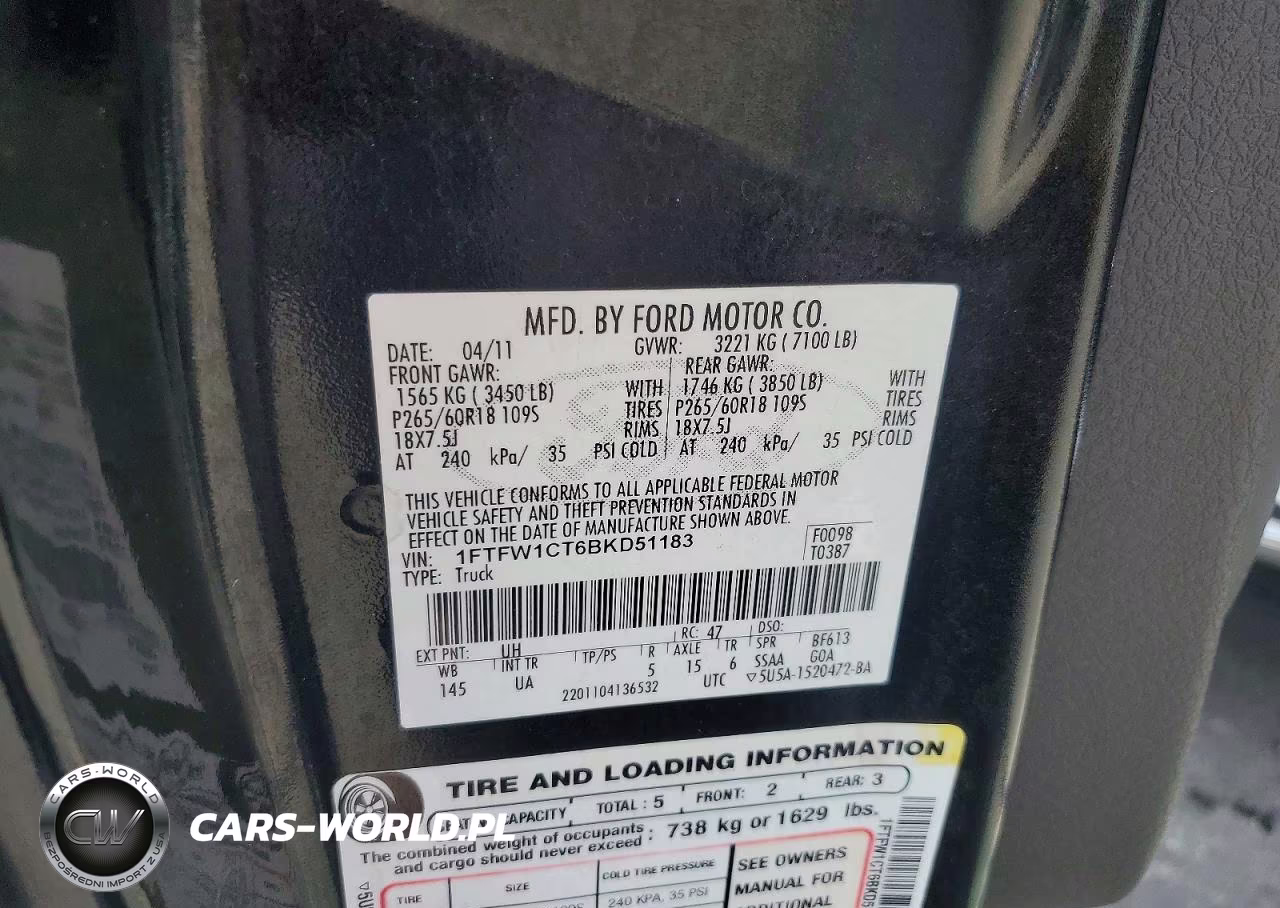 2011 Ford F150 Supercrew VIN:1FTFW1CT6BKD51183 - 12