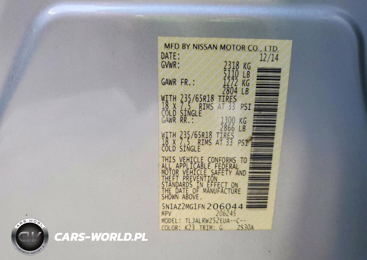 2015 Nissan Murano Sl VIN:5N1AZ2MG1FN206044 - 14
