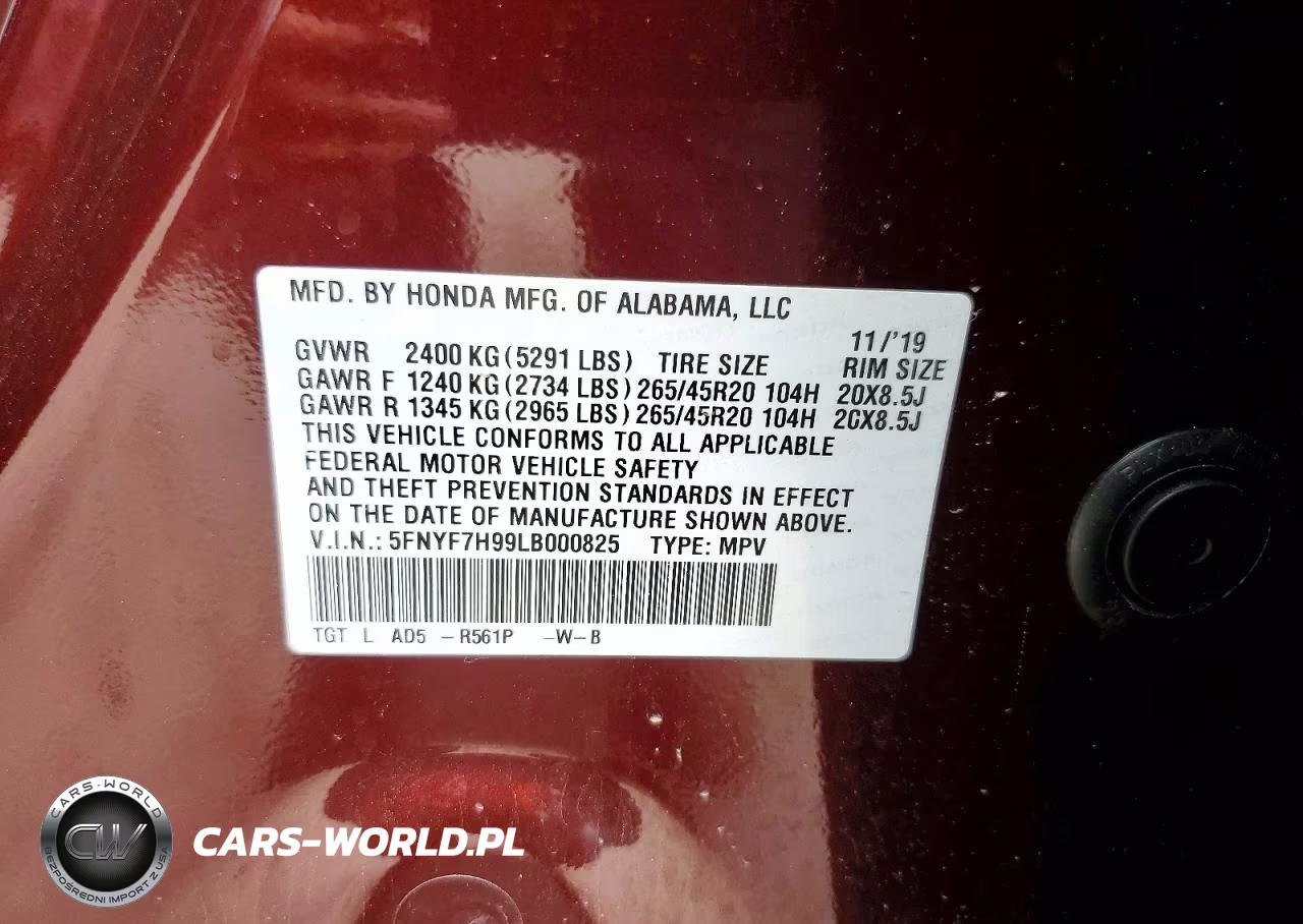 2020 Honda Passport Touring VIN:5FNYF7H99LB000825 - 12