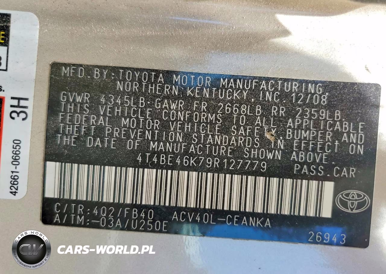 2009 Toyota Camry Le VIN:4T4BE46K79R127779 - 12
