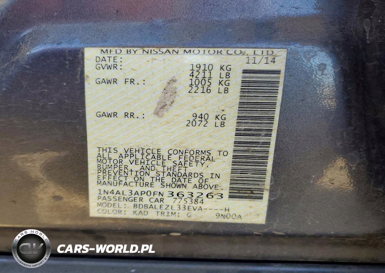 2015 Nissan Altima 2.5 S VIN:1N4AL3AP0FN363263 - 12