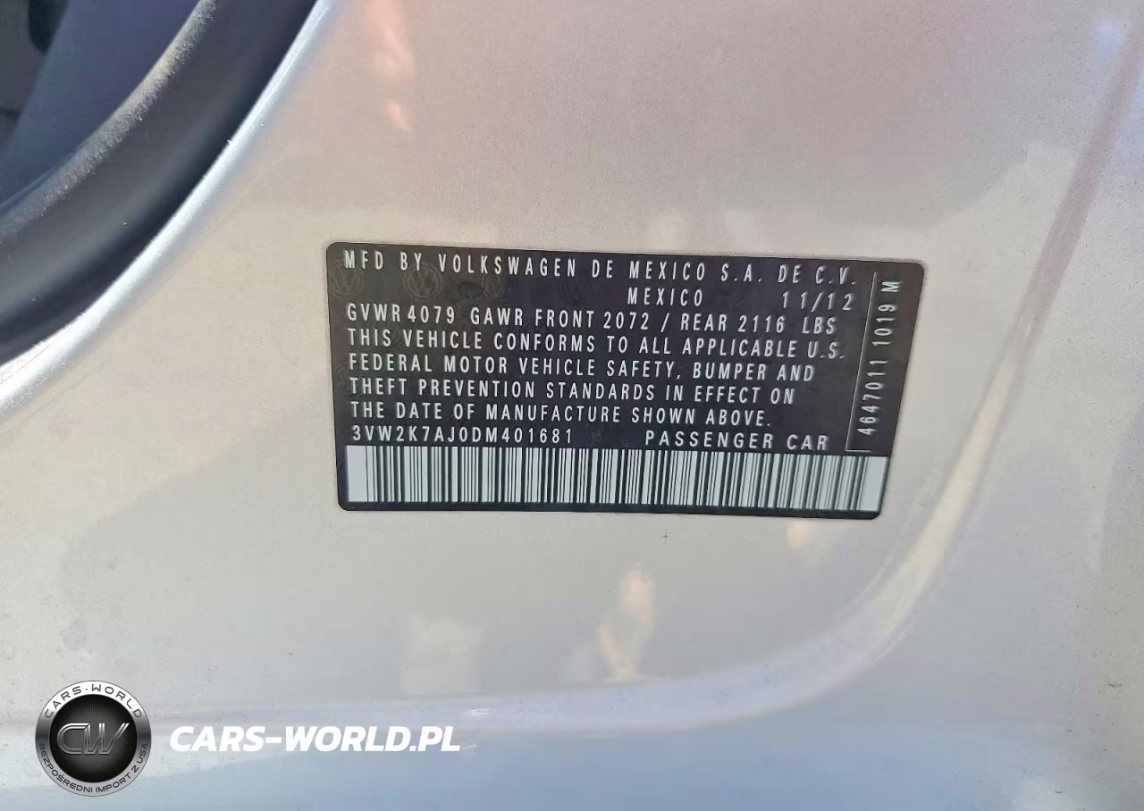 2013 Volkswagen Jetta Base VIN:3VW2K7AJ0DM401681 - 12
