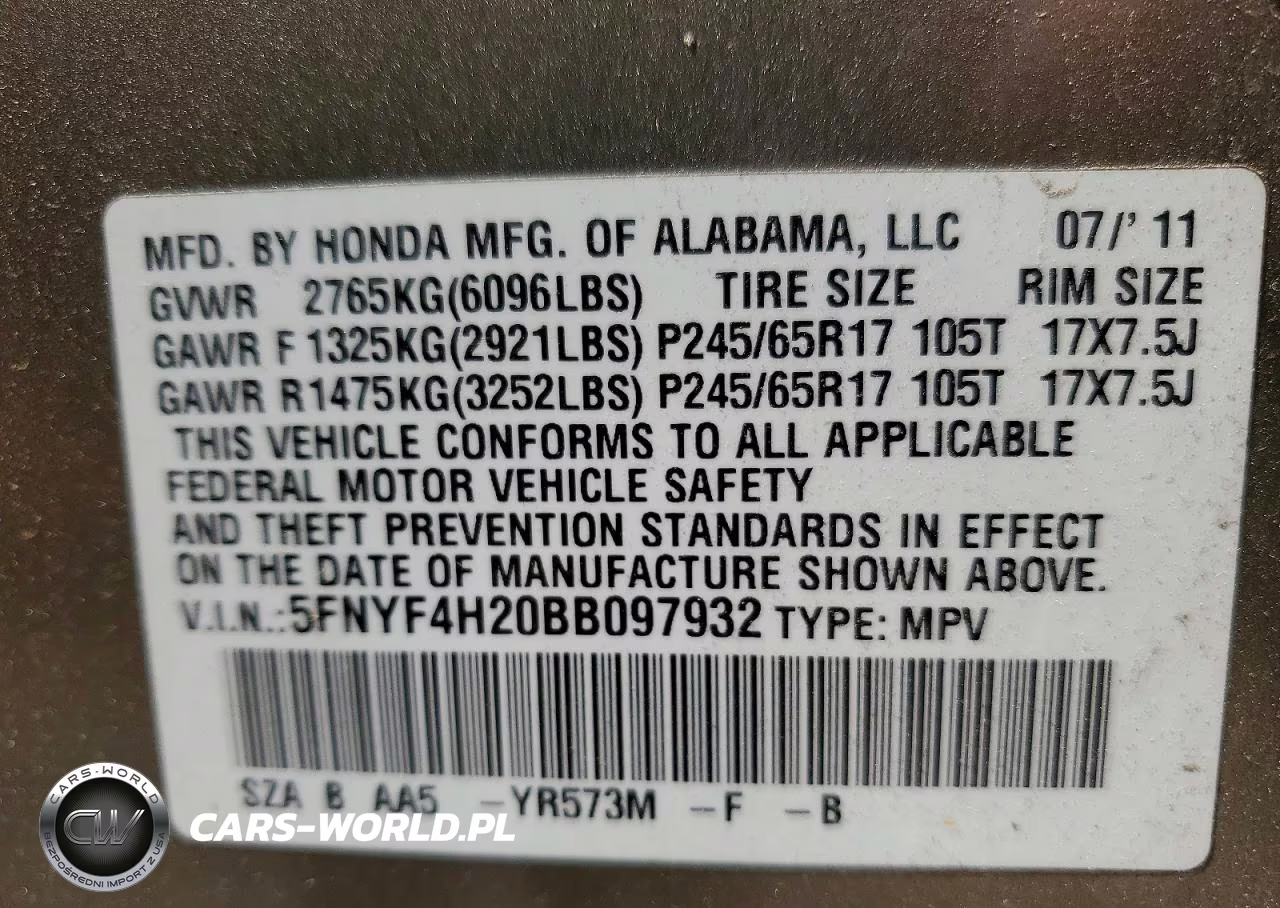 2011 Honda Pilot Lx VIN:5FNYF4H20BB097932 - 13
