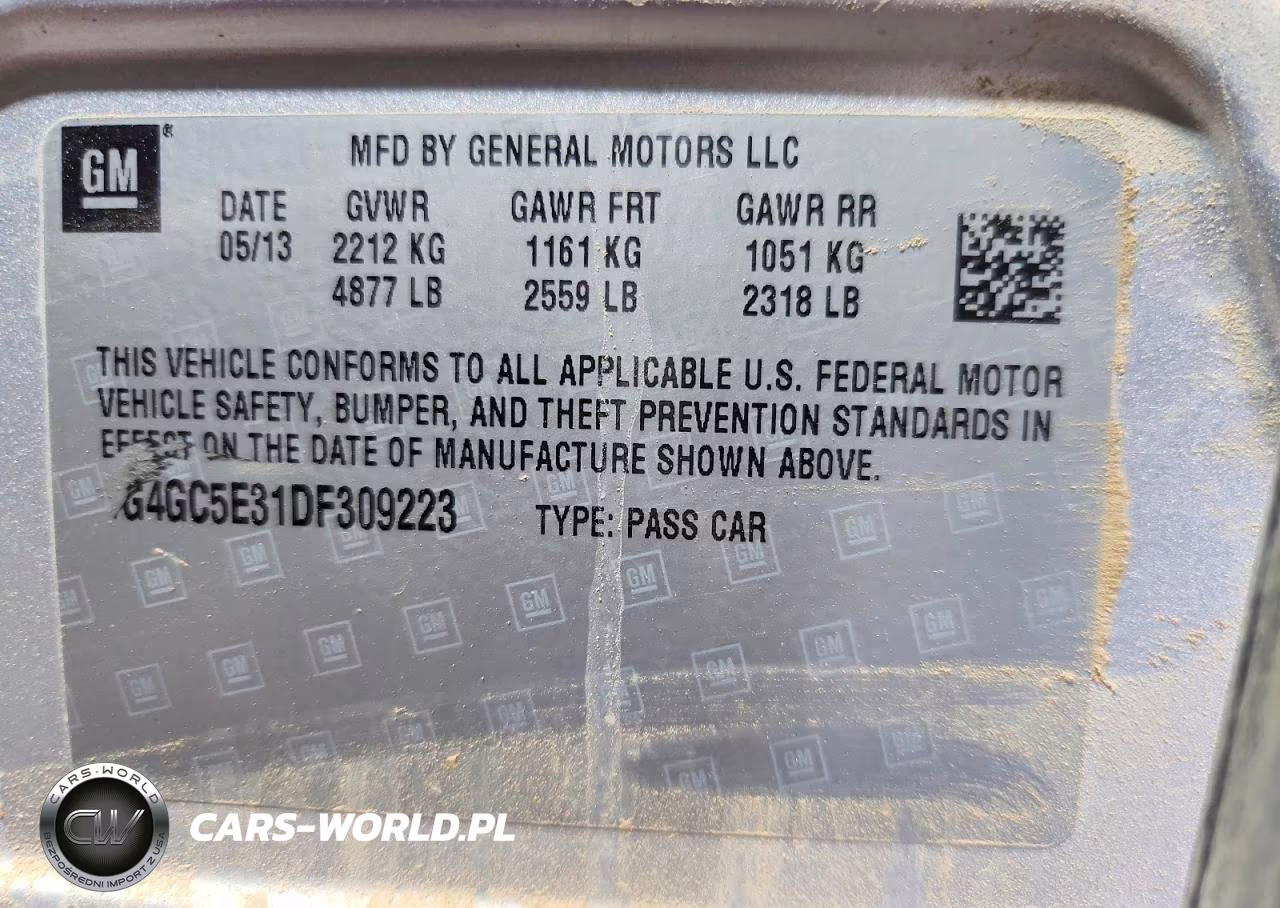 BUICK LACROSSE VIN:1G4GC5E31DF309223 - 12
