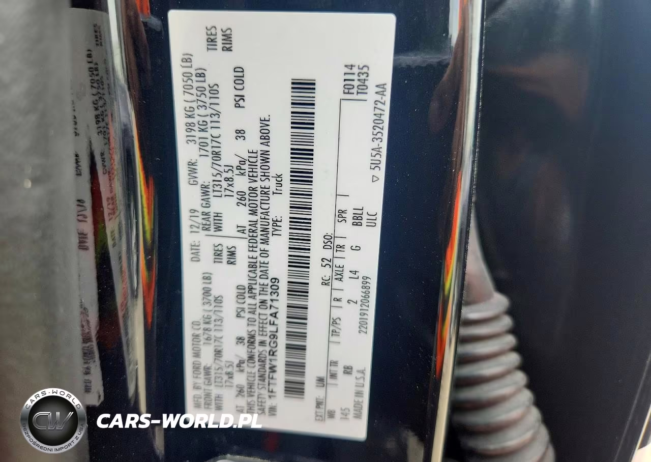 2020 Ford F150 Raptor VIN:1FTFW1RG9LFA71309 - 13
