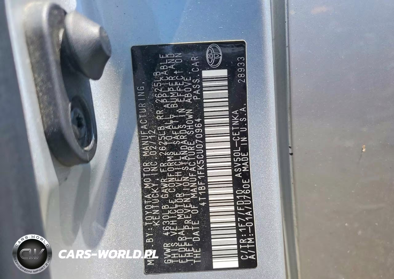 2012 Toyota Camry Le VIN:4T1BF1FK5CU070964 - 12